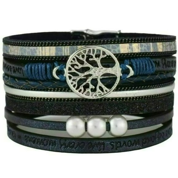 Multy‎ Layers Leather Bangle Magnetic Bracelet for Men and Women 7.5in - Blue - Picture 2 of 10